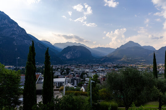 Italy, the town of Riva del Garda on Lake Garda. View from above.