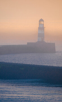 Seaham lighthouse on a foggy winter morning