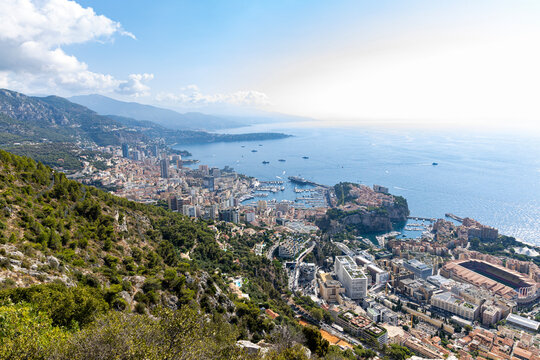 Panoramic view of Monaco and Monte Carlo. Aerial view.