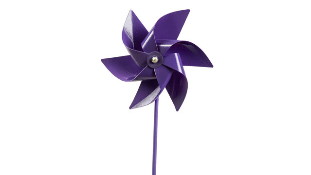 Purple plastic toy pinwheel windmill decoration on transparent background