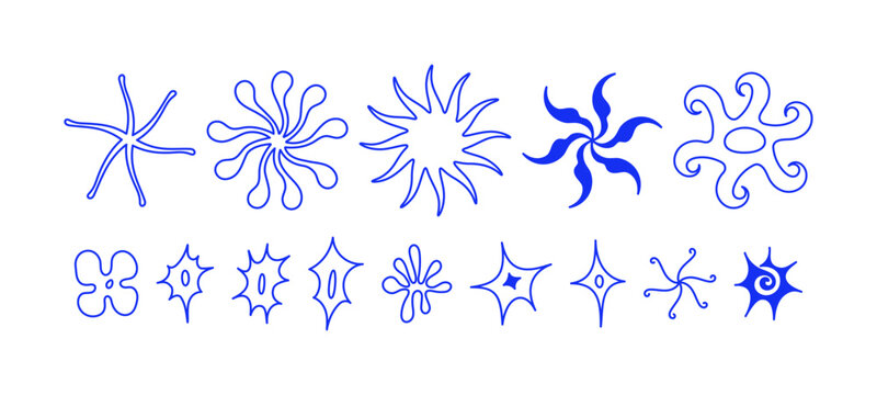 Organic Abstract Vector Symbol Collection with Hand Drawn Spirals, Stars, Flowers, Sunbursts and Curved Decorative Motifs for Branding, Packaging, Posters, Textiles and Modern Graphic Design