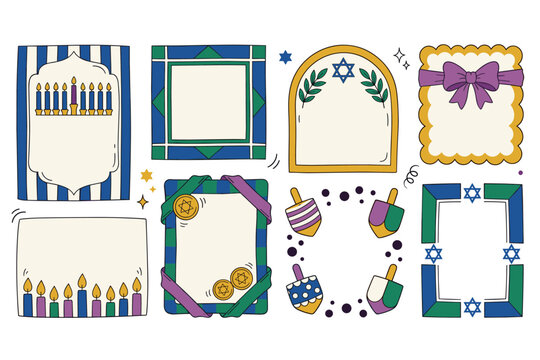Hanukkah holiday frames and borders collection hand drawn vector illustration
