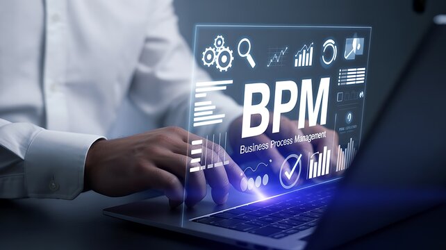 Business process management concept with professional using digital bpm analytics interface