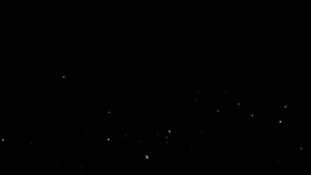 Colorful confetti particles falling and scattering through the air, vibrant paper pieces creating a joyful celebration effect for party videos on black screen. 4k