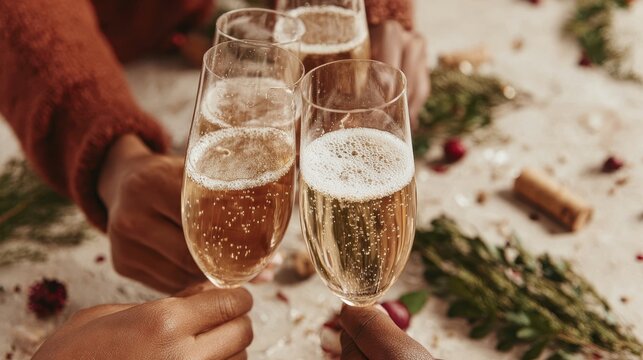 Celebratory toast with champagne glasses at a festive gathering event