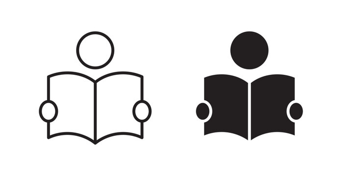 Book open reader icon flat outline in black