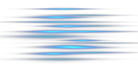 Obraz premium Abstract horizontal blue light trails and motion blur speed lines vector illustration isolated on white background