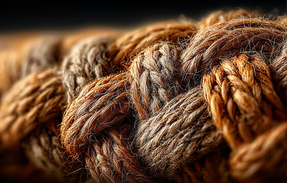 Chunky brown gray and ochre yarn forms interlocking knits