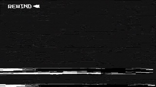  VHS video tape rewind overlay footage, scratches overlay, noice damage on black background. 4K Video