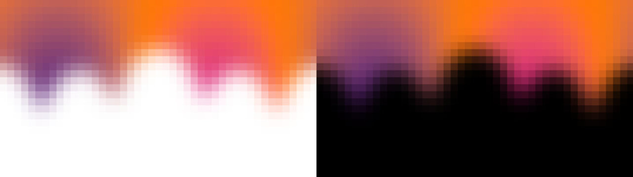 Abstract Pixelated Mosaic Blur Gradient Overlay with Orange Purple Pink Colors PNG