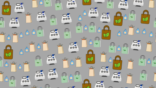 Shopping bags and cash registers pattern