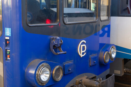 Nice, France - December 26, 2025: Front of AMP 800 autorail of Train des Pignes, Chemins de Fer de Provence on Nice-Digne line.