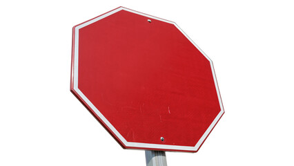 Blank red octagonal stop traffic sign post isolated on transparent background © Rhea