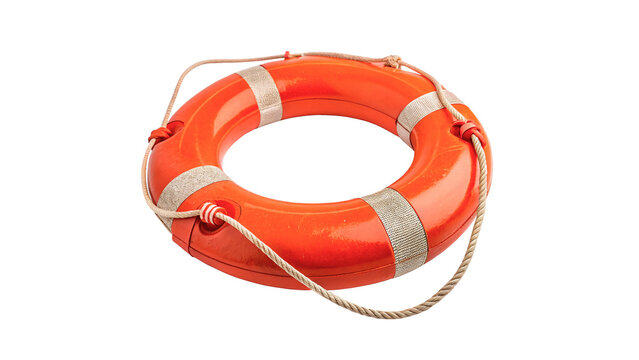 Red and white inflatable lifebuoy help ring isolated on transparent background