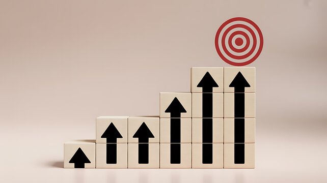 Business growth concept with ascending arrows leading toward a target achievement
