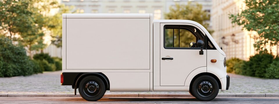 White cargo van parked on paved street