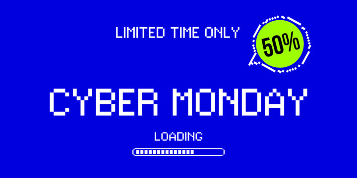 Cyber monday limited time offer with 50 percent discount and loading bar graphic