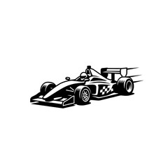 Fototapeta premium Racing car graphic rendered in high contrast black and white with speed lines extending from the rear wing.