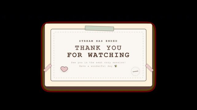 Aesthetic 4K Ultra HD motion design asset featuring cozy Japanese scrapbook style, seamless looping transition, pastel cream and pink colors, and Washi paper textures for live stream outro screens, wi