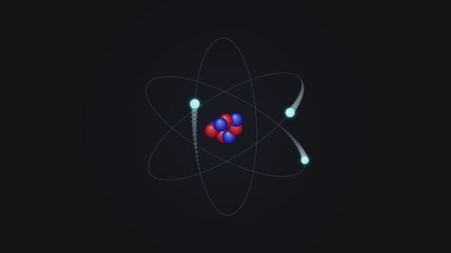 Atomic structure model with orbiting electrons and nucleus