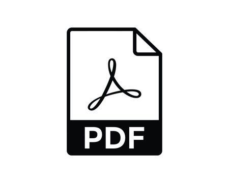 A simple black and white icon representing a pdf file format for digital documents and electronic paperwork