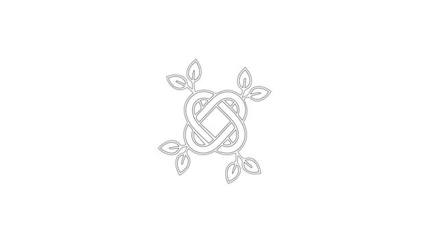 Minimalist Celtic Knot with Leaves Line Art Vector Icon, Organic Ecology Symbol Animation Video