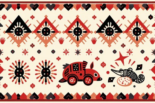 A geometric tribal border design of repeating interlocking triangle motifs creating a continuous sawtooth pattern of abstract confetti bursts, nachos