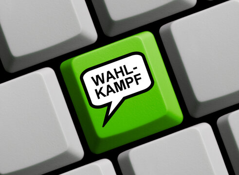 Tastatur mit Sprechblase: Wahlkampf