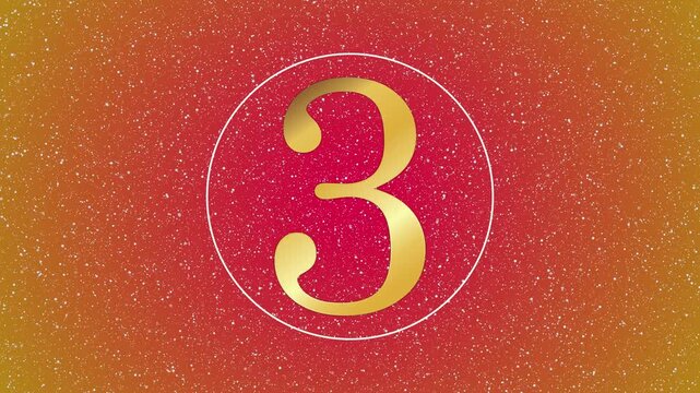 Golden Number 3 in Circle on Red Sparkle Background   