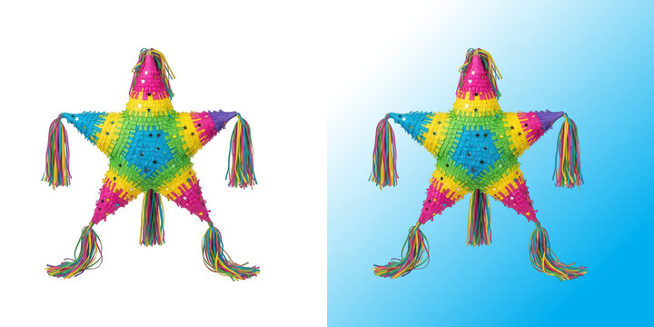 Colorful star shape pinata for a birthday party celebration isolated on a white background