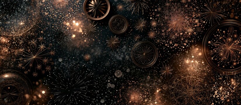 Abstract new year fireworks exploding golden celebration background, banner
