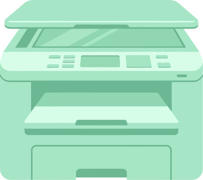 Flat vector illustration of a modern office multifunction printer machine.
