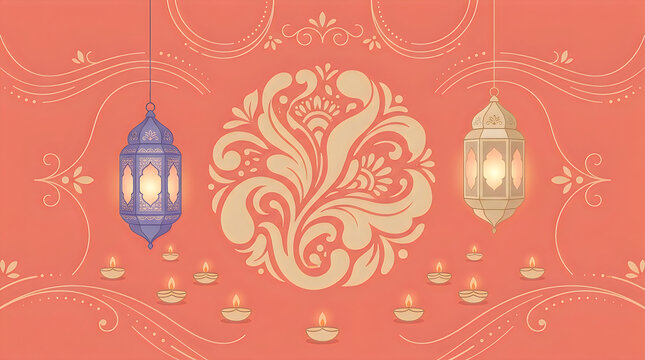 Elegant ramadan kareem illustration with ornate lanterns and arabic calligraphy design