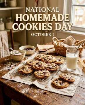 National Homemade Cookies Day chocolate chip cookies with milk, October 1