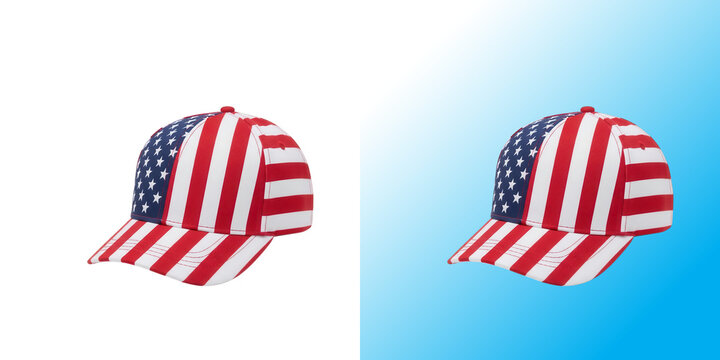 Pixel art style baseball cap with american flag pattern isolated on a white background