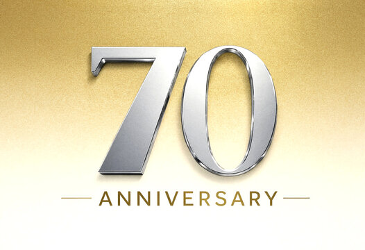 Elegant seventy anniversary celebration metallic number design on gold background