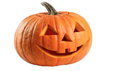 Halloween orange pumpkin jack o lantern glowing isolated on transparent background © Olivia Wilson