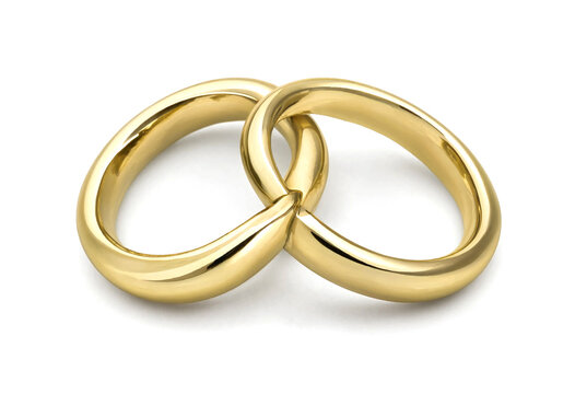 Two golden wedding rings linked together symbolizing marriage commitment
