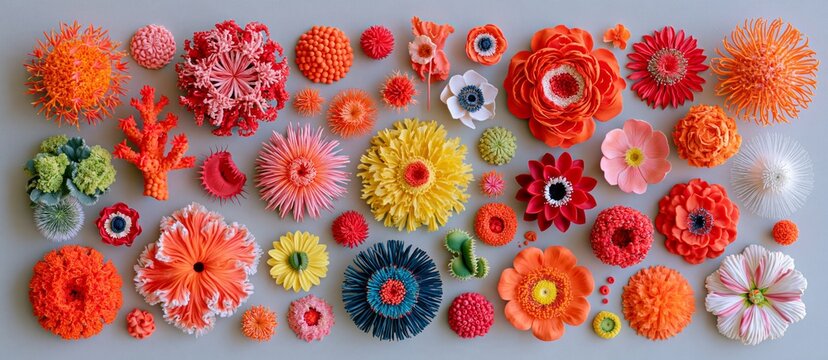 Vibrant flower crafts fill the frame with color and texture