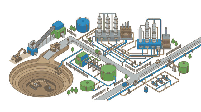 Corporate Industrial Wastewater Treatment and Recycling Facility Process Diagram with Pipes Tanks and Machinery