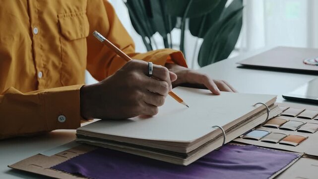 Fashion designer atelier stylish artist or creative tailor drawing with new project cloth design