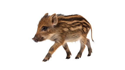 Obraz premium Small wild young wild boar piglet running wildlife isolated on transparent background
