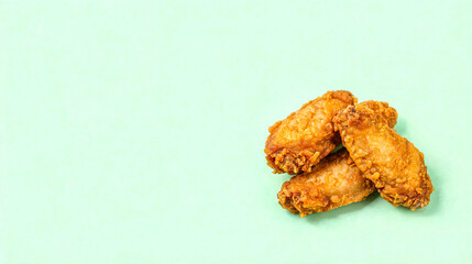 Delicious crispy fried chicken wings on a vibrant light green background © jonathan