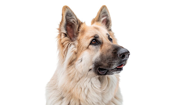 Close up portrait of beautiful German shepherd dog isolated on transparent background