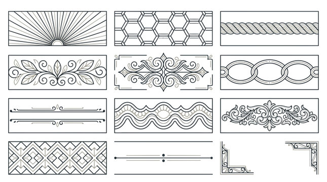 Decorative Vintage Ornaments and Borders, Isolated on Transparent Background