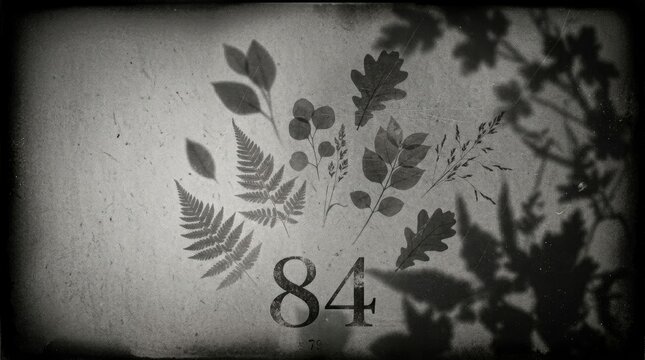 Botanical shadows with number 84 on textured background