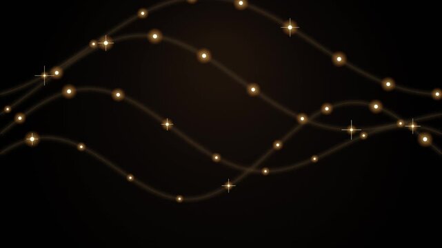 Elegant golden fairy lights wave on dark background glowing holiday festival decoration motion loop