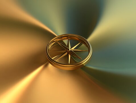 Golden Compass-Like Object with Radiating Light