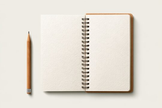 Open Blank Spiral Notebook and Pencil on Beige