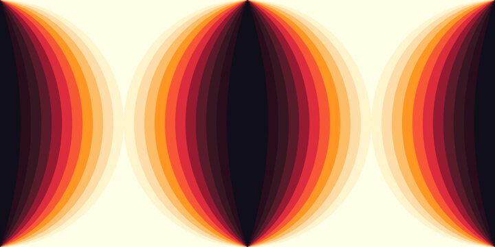 A retro background featuring curved shapes in a warm sunset colors. Vector illustration.